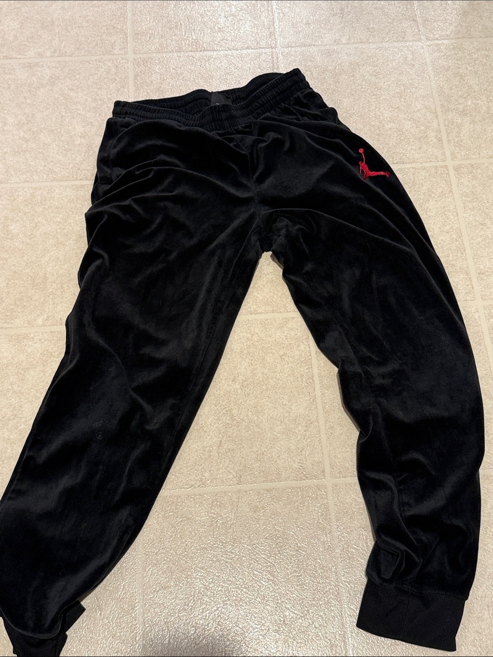 Jordan Black Velour Joggers with Red Jumpman